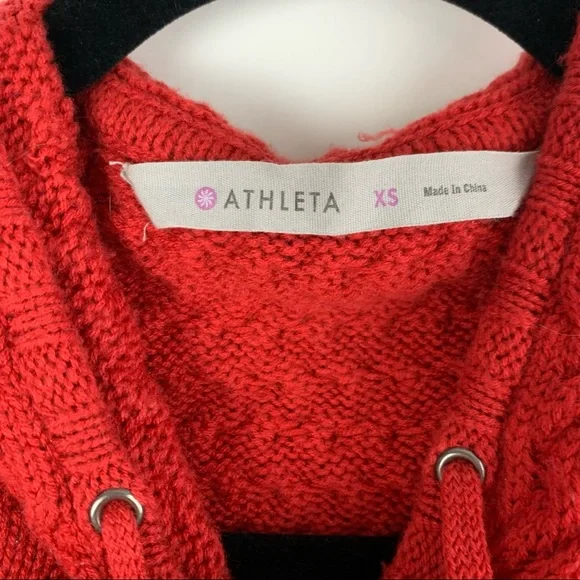 Athleta Red Cold Spell Merino Wool Cable Knit Hooded Sweater Dress XS - Picture 7 of 12